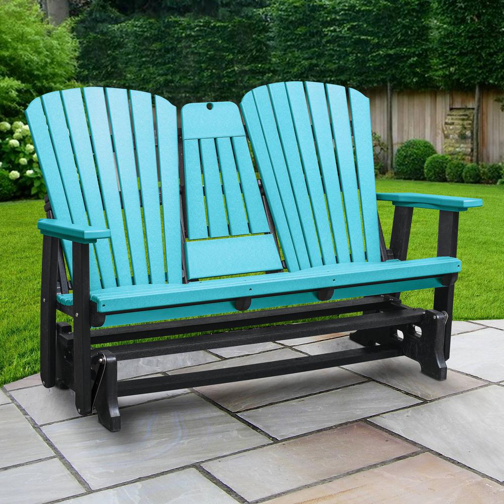 Two Seat Fan Back Glider with Drop Down Table/Cup Holder in Aruba Blue. Picture 2