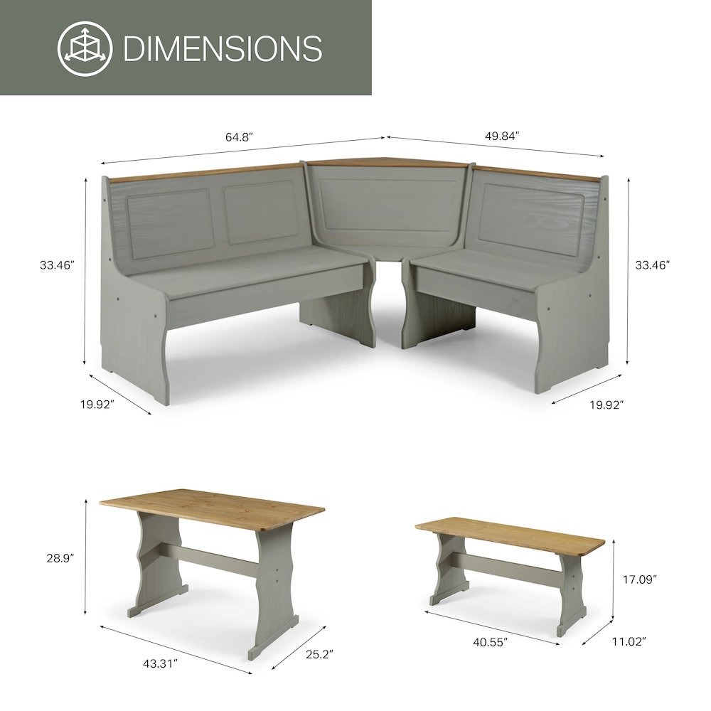 Solid Pine Corner Dining Booth in Corona Gray. Picture 7