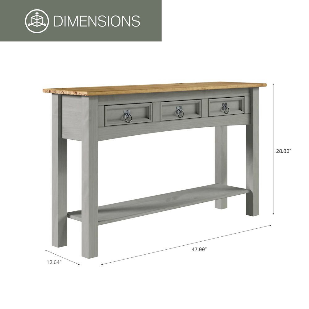 Wood Three Drawer Hall Table Console in Corona Gray. Picture 6