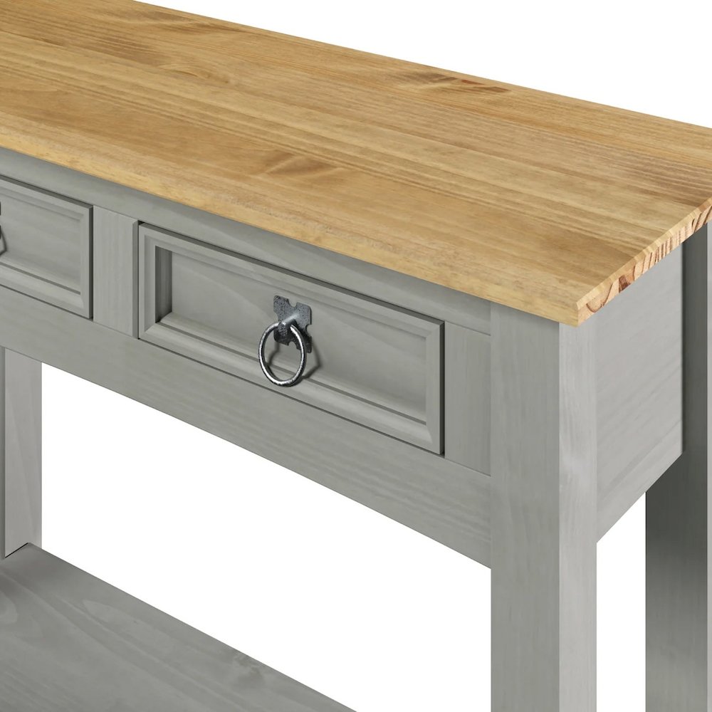 Solid Wood Two Drawer Hall Table in Corona Gray. Picture 3