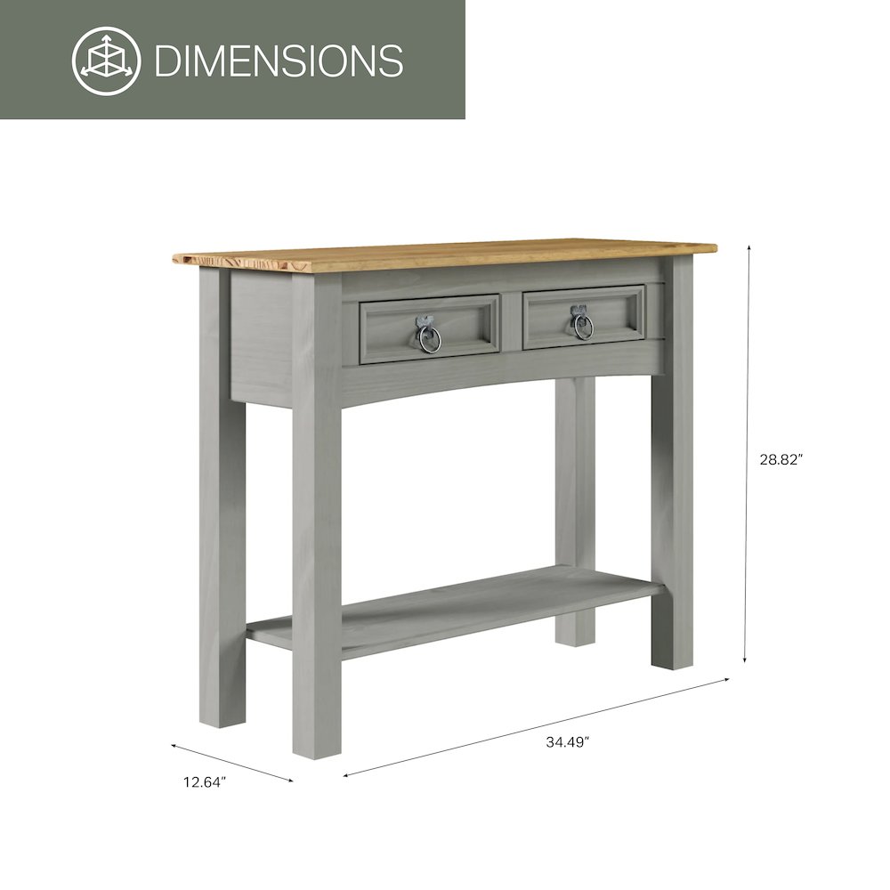 Solid Wood Two Drawer Hall Table in Corona Gray. Picture 5