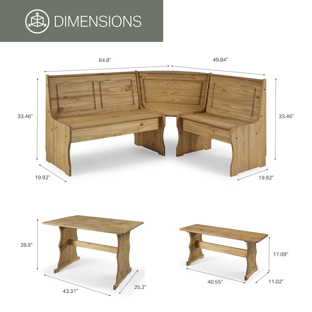 Solid Pine Corner Dining Booth in Corona Brown. Picture 6