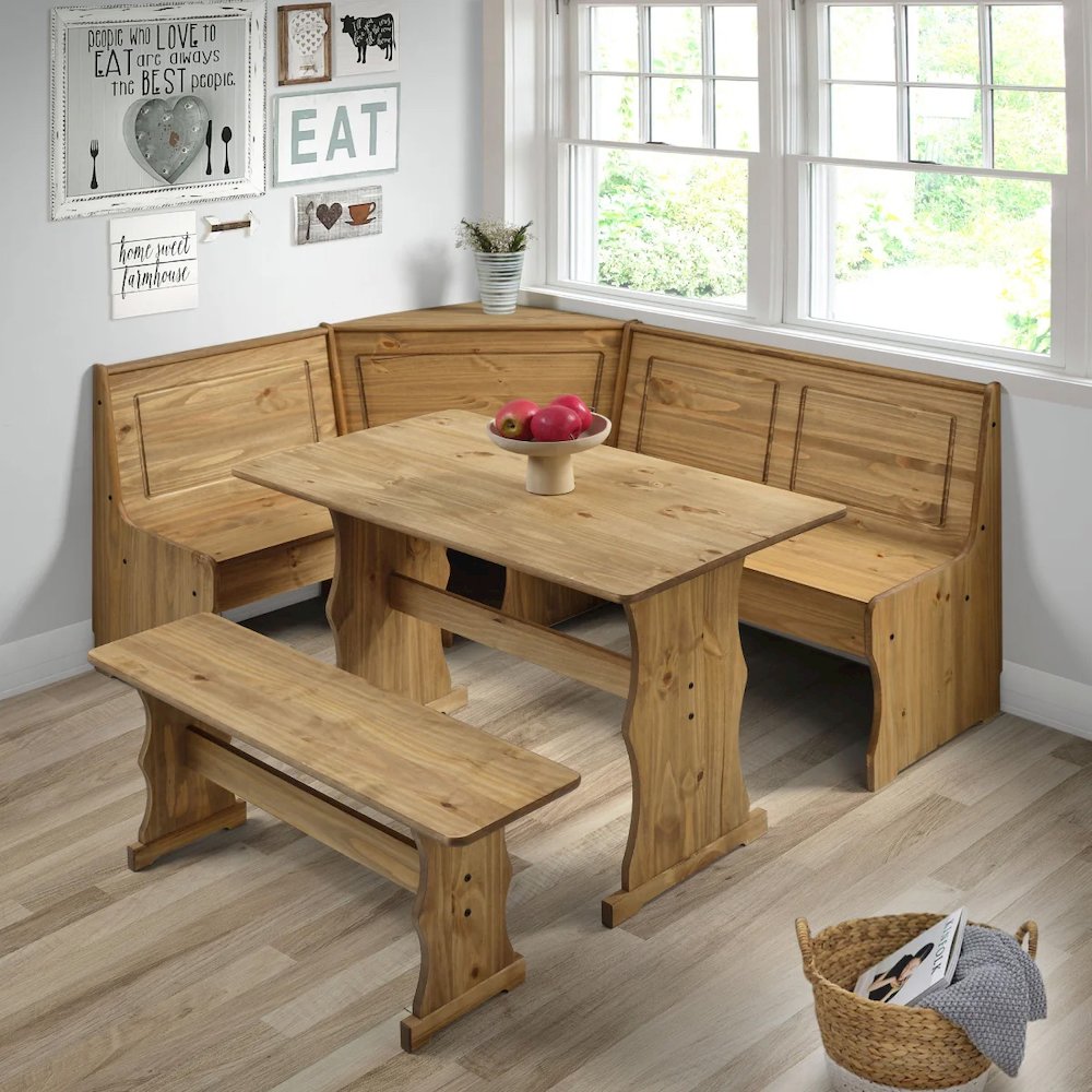 Solid Pine Corner Dining Booth in Corona Brown. Picture 7