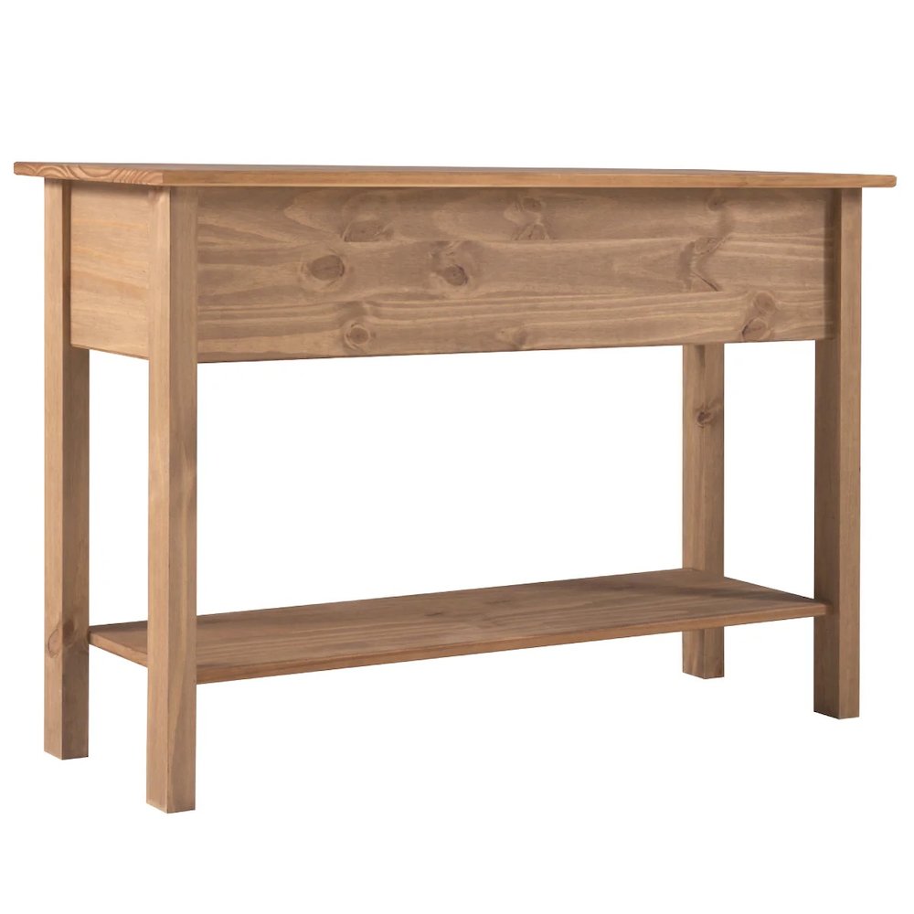 Wood Three Drawer Hall Table Console in Corona Brown. Picture 2