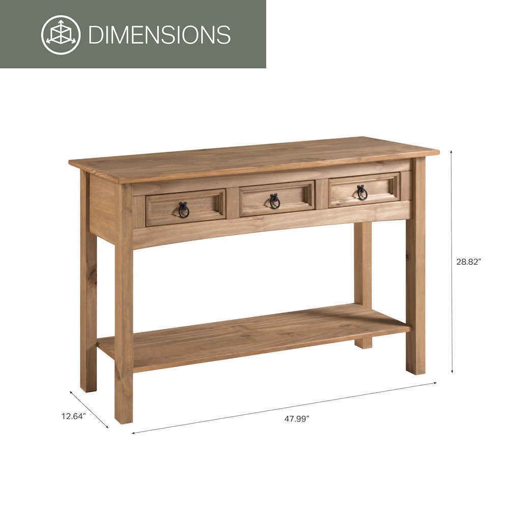 Wood Three Drawer Hall Table Console in Corona Brown. Picture 5