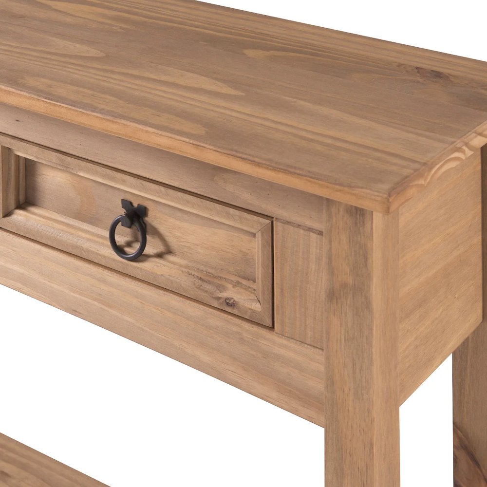 Wood Three Drawer Hall Table Console in Corona Brown. Picture 8