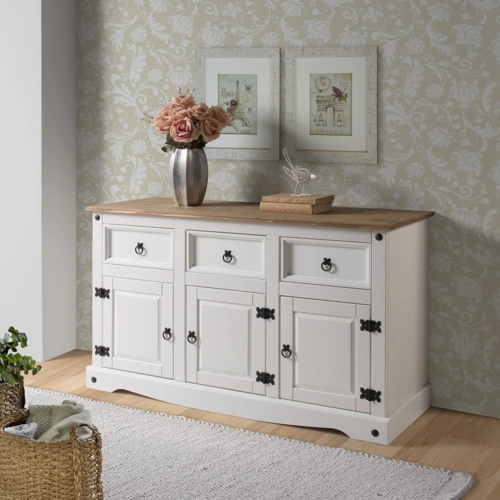 Wood Buffet Sideboard in Distressed White. Picture 9