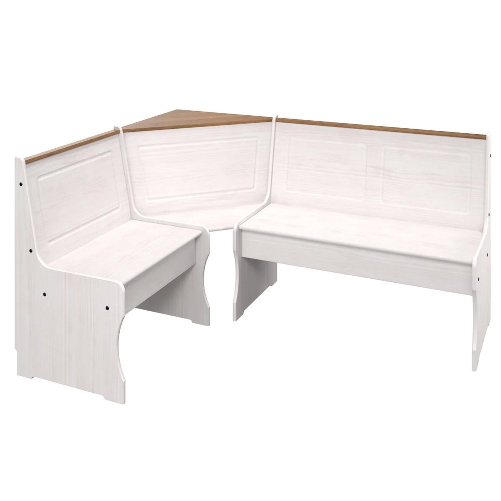 Solid Pine Corner Dining Booth in Distressed White. Picture 2