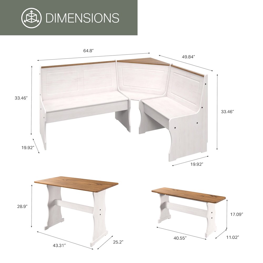 Solid Pine Corner Dining Booth in Distressed White. Picture 5