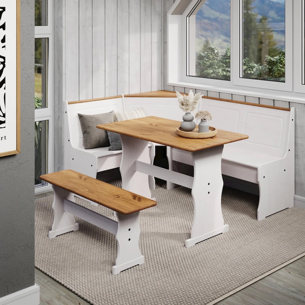 Solid Pine Corner Dining Booth in Distressed White. Picture 6