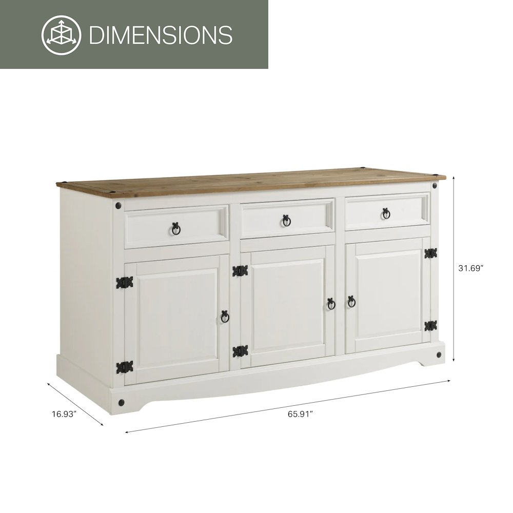 Wood Buffet Sideboard in Distressed White. Picture 5