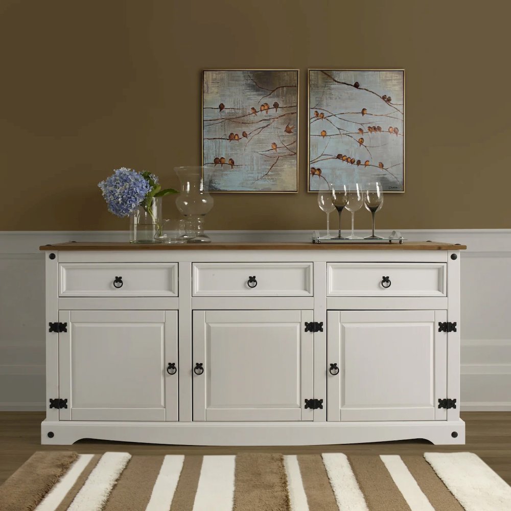 Wood Buffet Sideboard in Distressed White. Picture 9