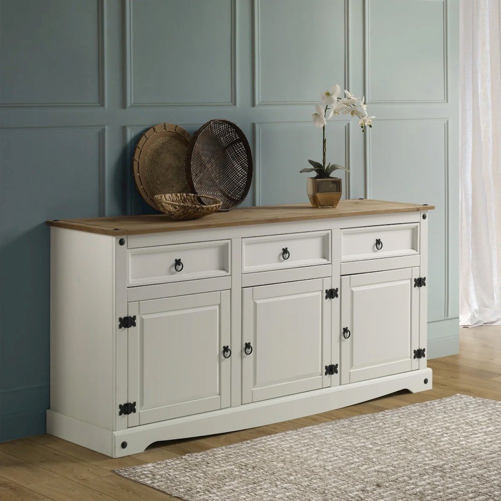 Wood Buffet Sideboard in Distressed White. Picture 7
