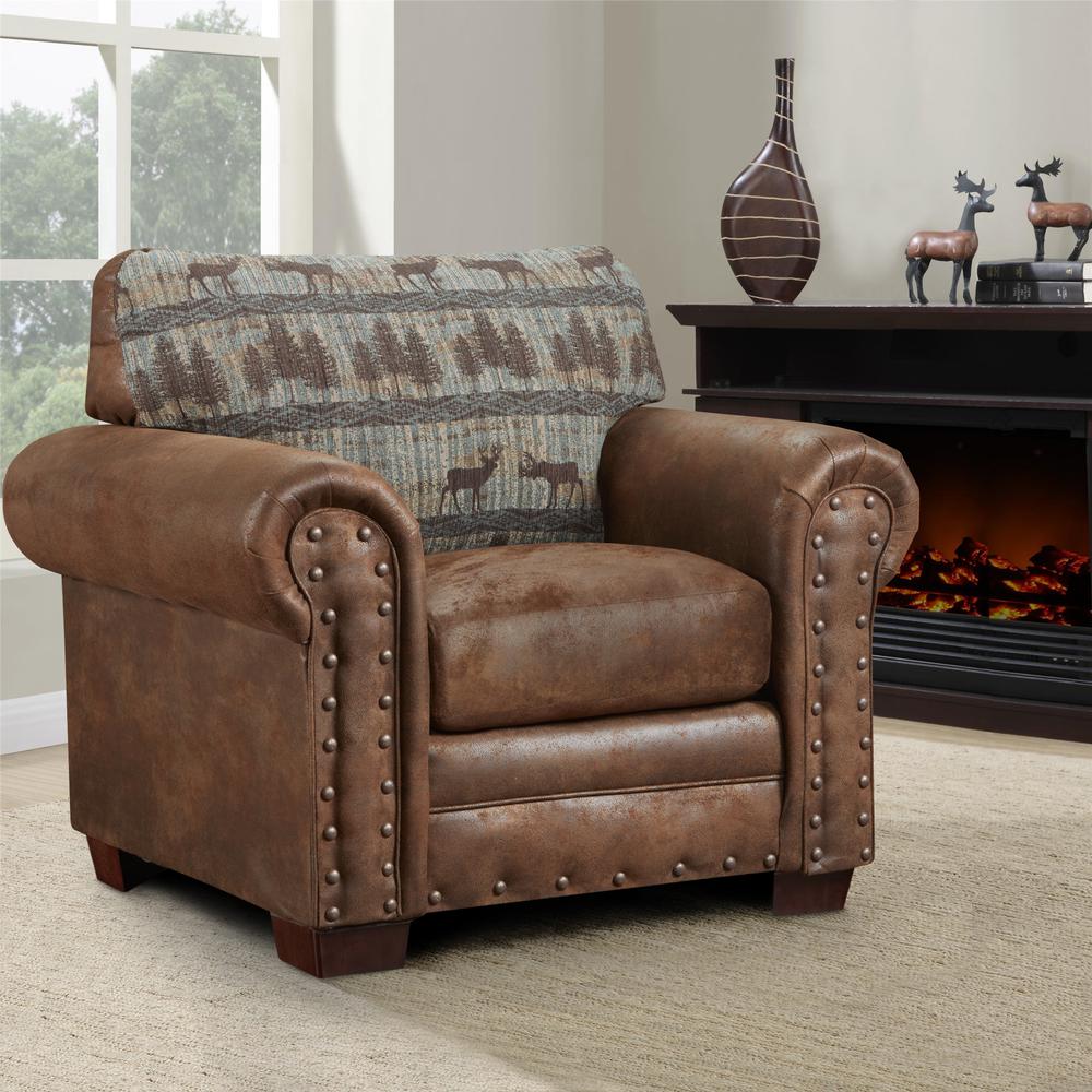 American Furniture Classics Model 8501-90 Deer Teal Tapestry Lodge Arm Chair. Picture 2