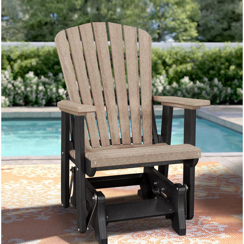 OS Home and Office Model 515WWBK Fan Back Glider in Weatherwood with a Black Base, Made in the USA. Picture 1