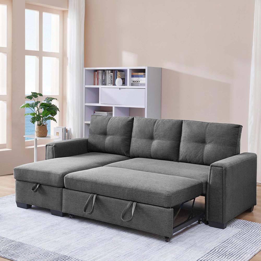 Tufted Sectional Chaise Sofa Sleeper with Storage in Dark Grey. Picture 12