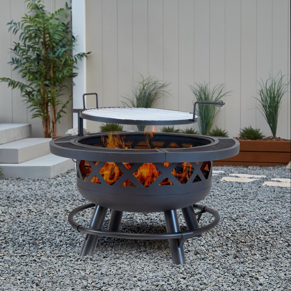 Outdoor Leisure Products Model 5511 32" Roundup Fire Pit with adjustable 20 inch cooking shelf. Picture 3