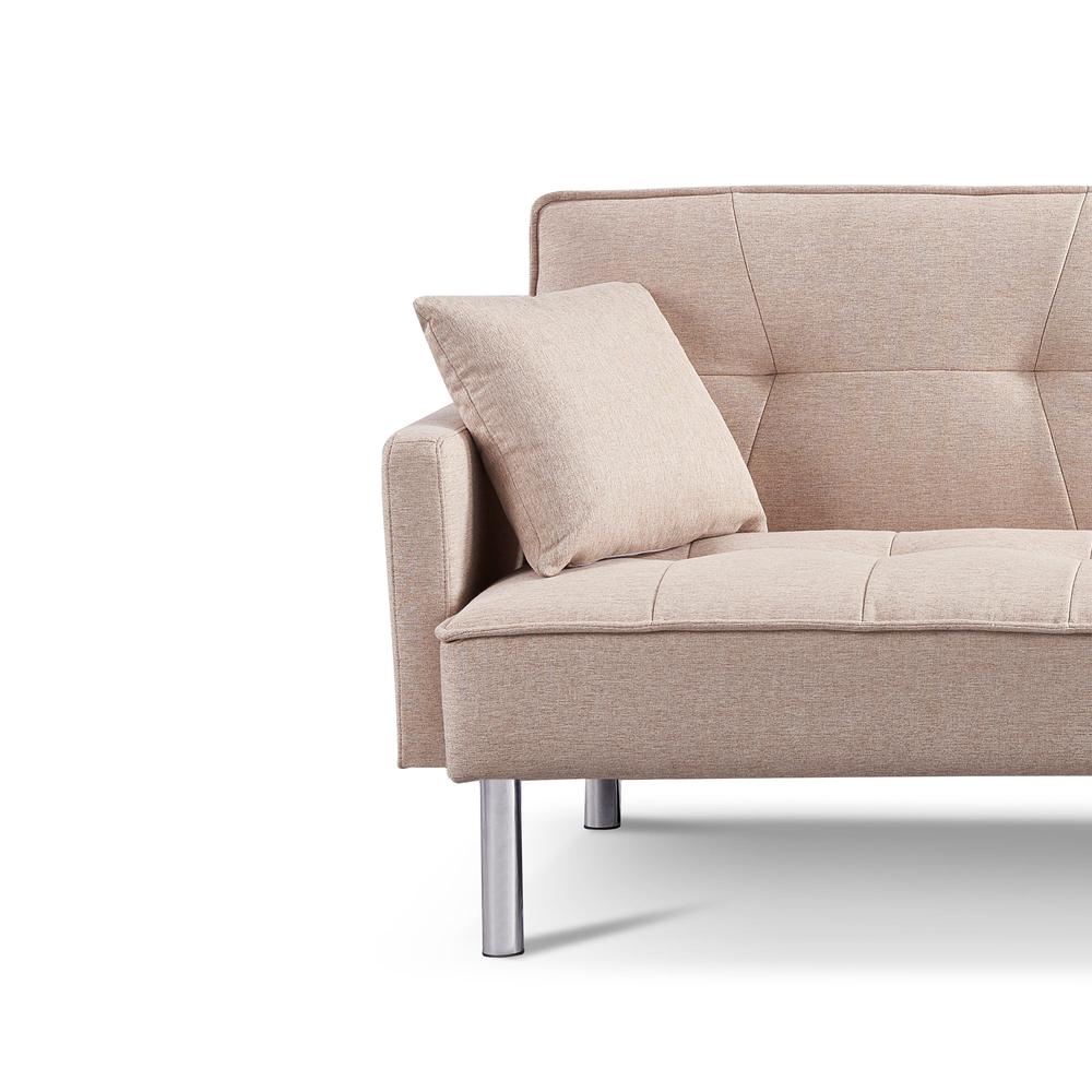 Tufted Futon Convertible Sofa Sleeper with Two Throw Pillows. Picture 8