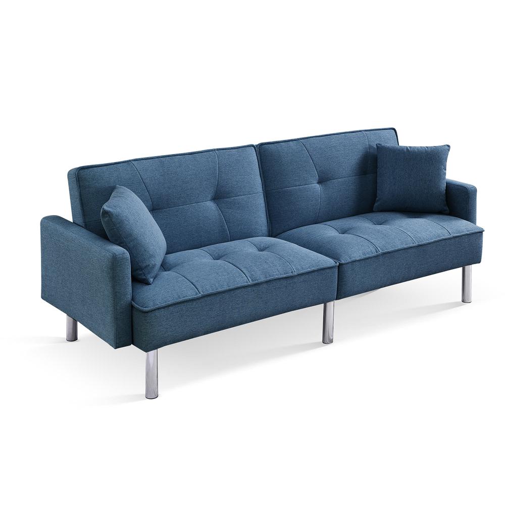Tufted Futon Convertible Sofa Sleeper with Two Throw Pillows. Picture 1