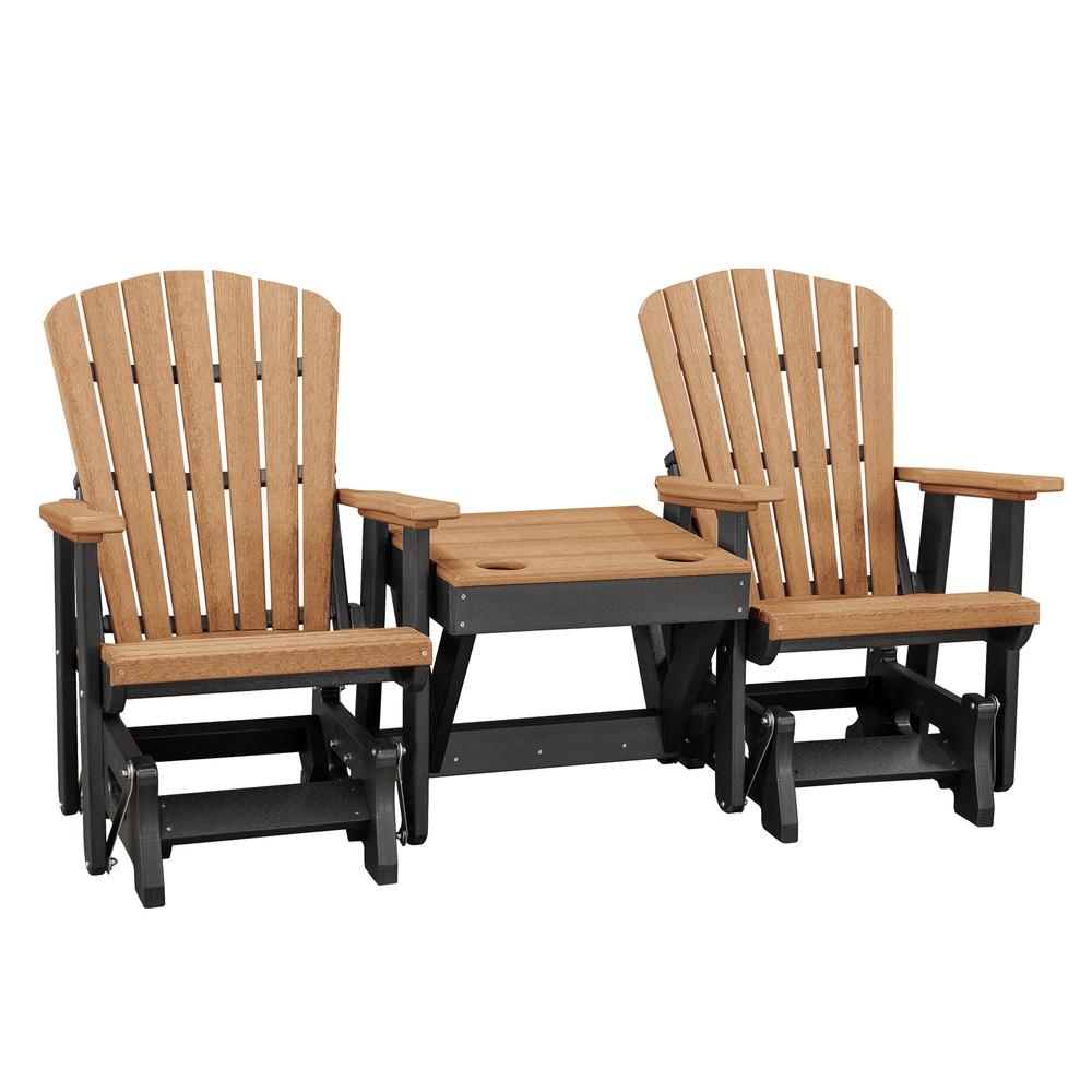 OS Home and Office Model 515CBK-K Double Glider with Center Table in Cedar with a Black Base, Made in the USA. Picture 2