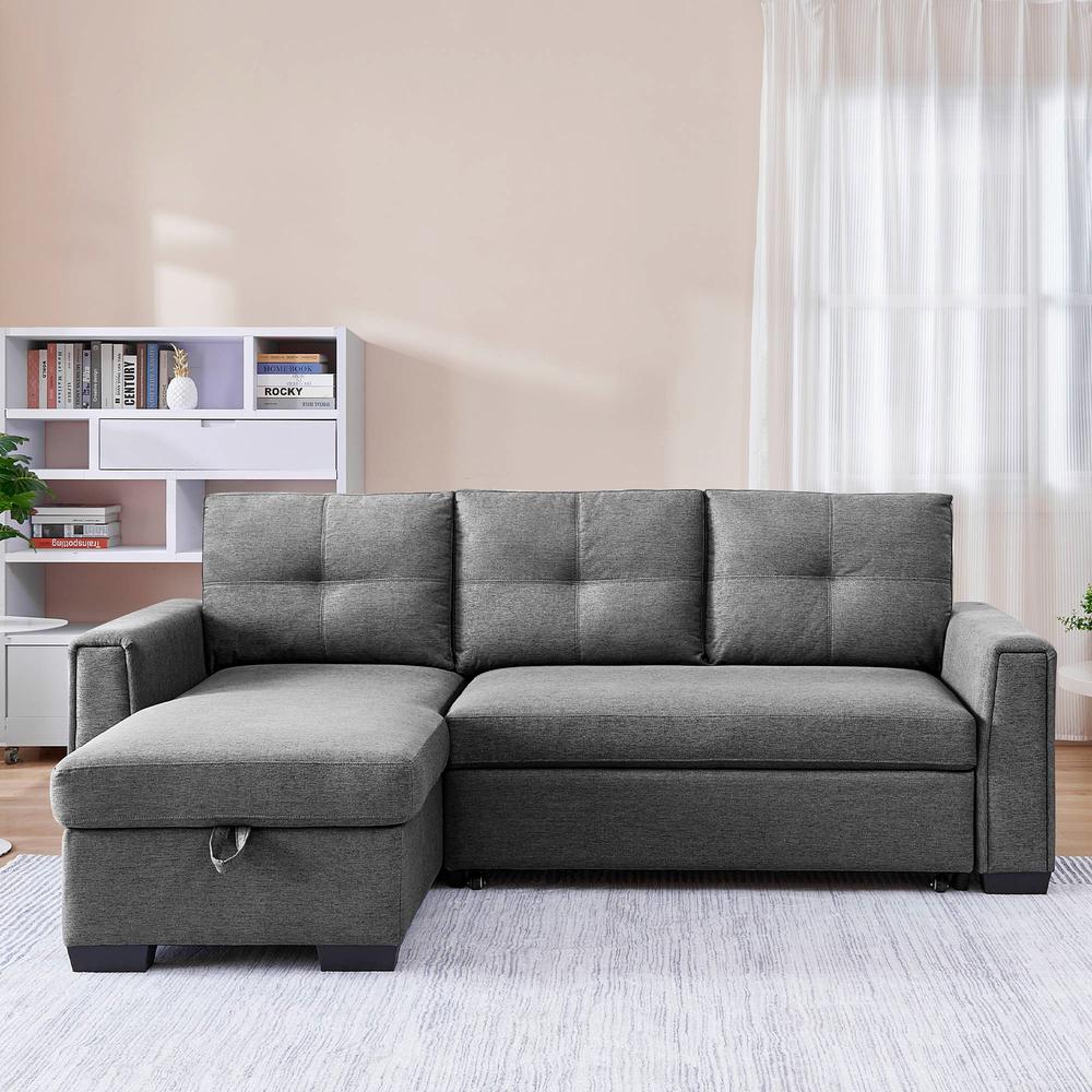 Tufted Sectional Chaise Sofa Sleeper with Storage in Dark Grey. Picture 5