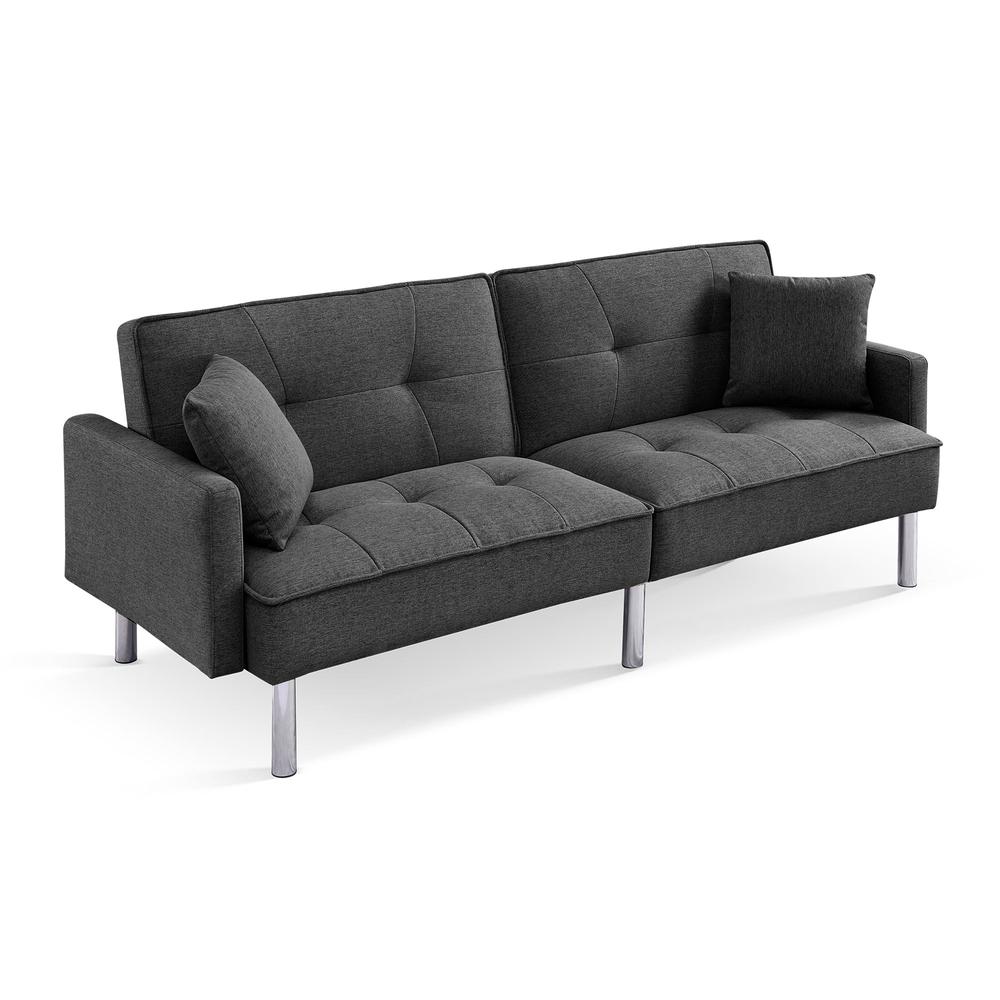 Tufted Futon Convertible Sofa Sleeper with Two Throw Pillows. Picture 2