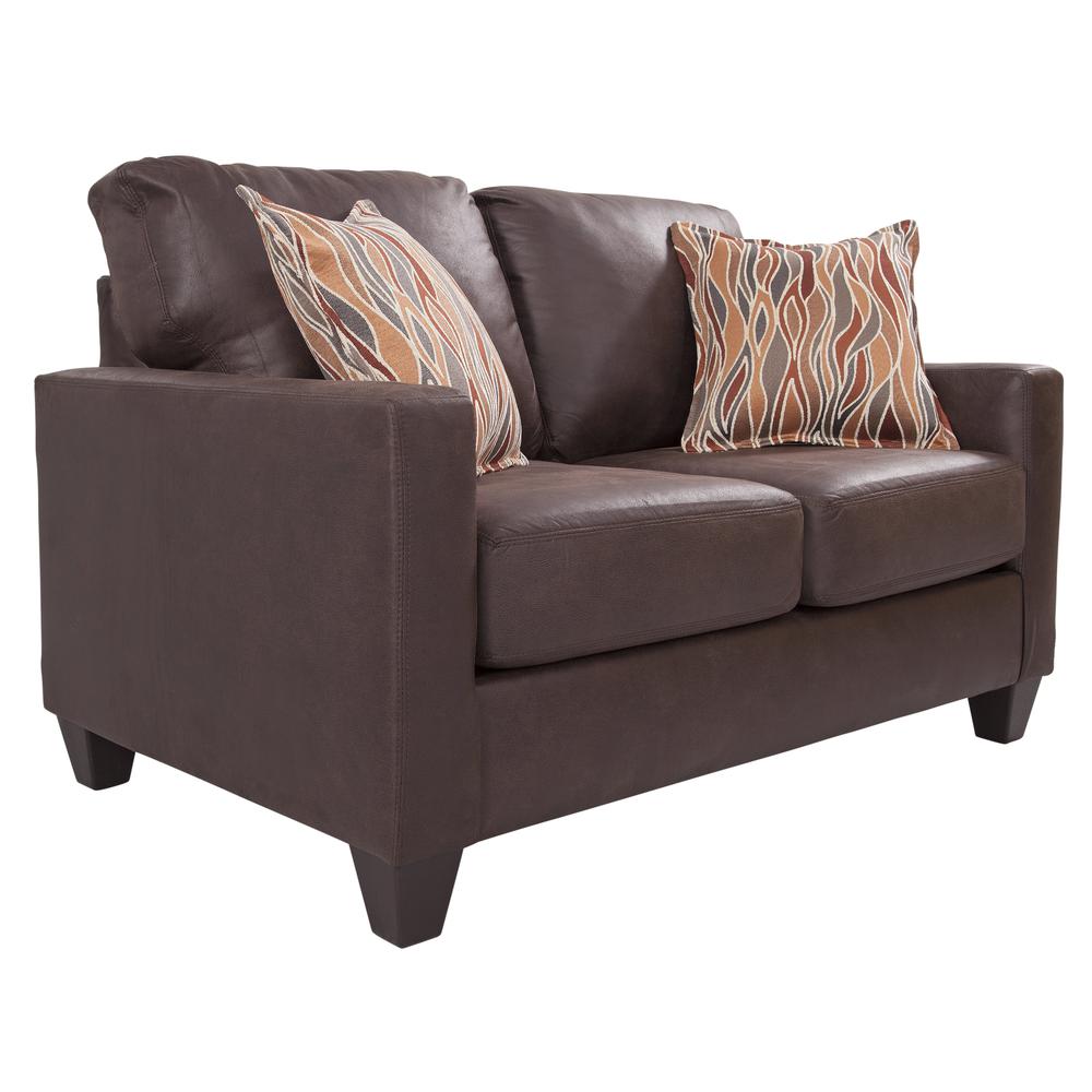 American Furniture Classics Loveseat with Two Accent Pillows, Brown. Picture 3