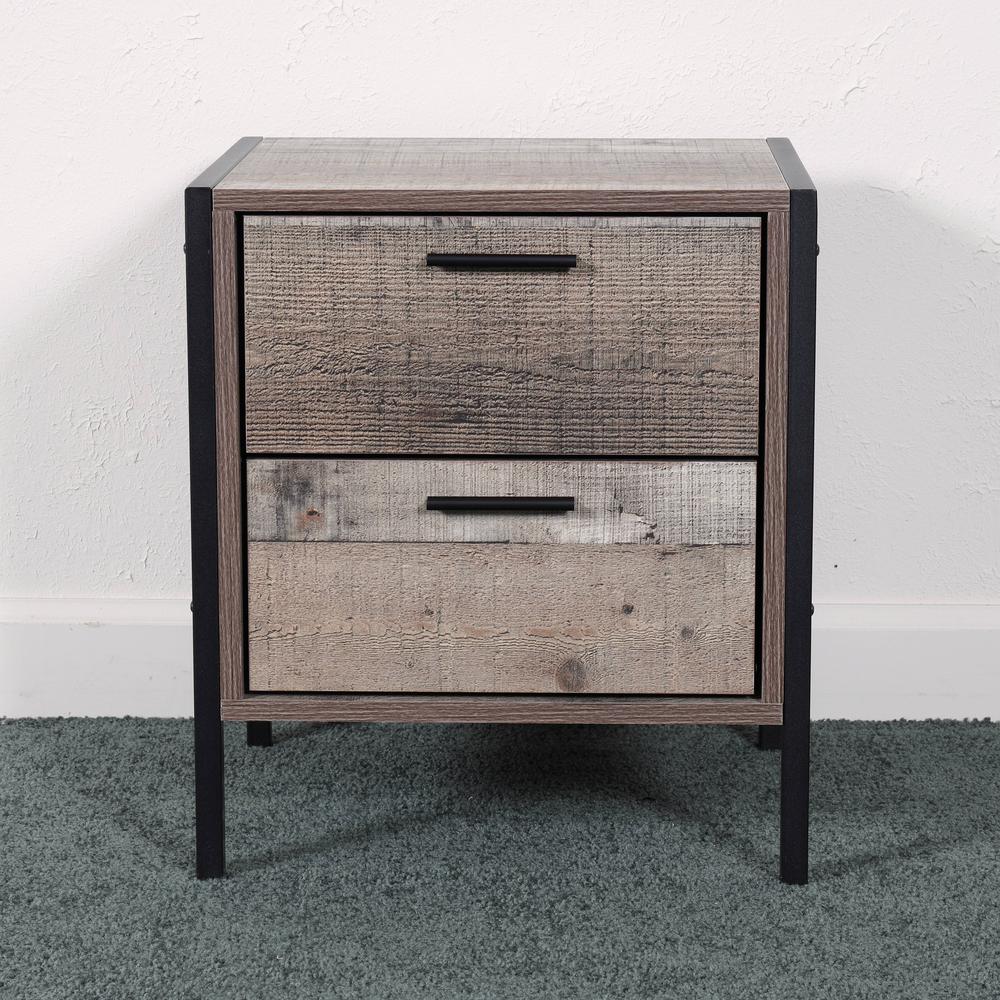 Two Drawer Night Stand with Metal Frame and Legs. Picture 5