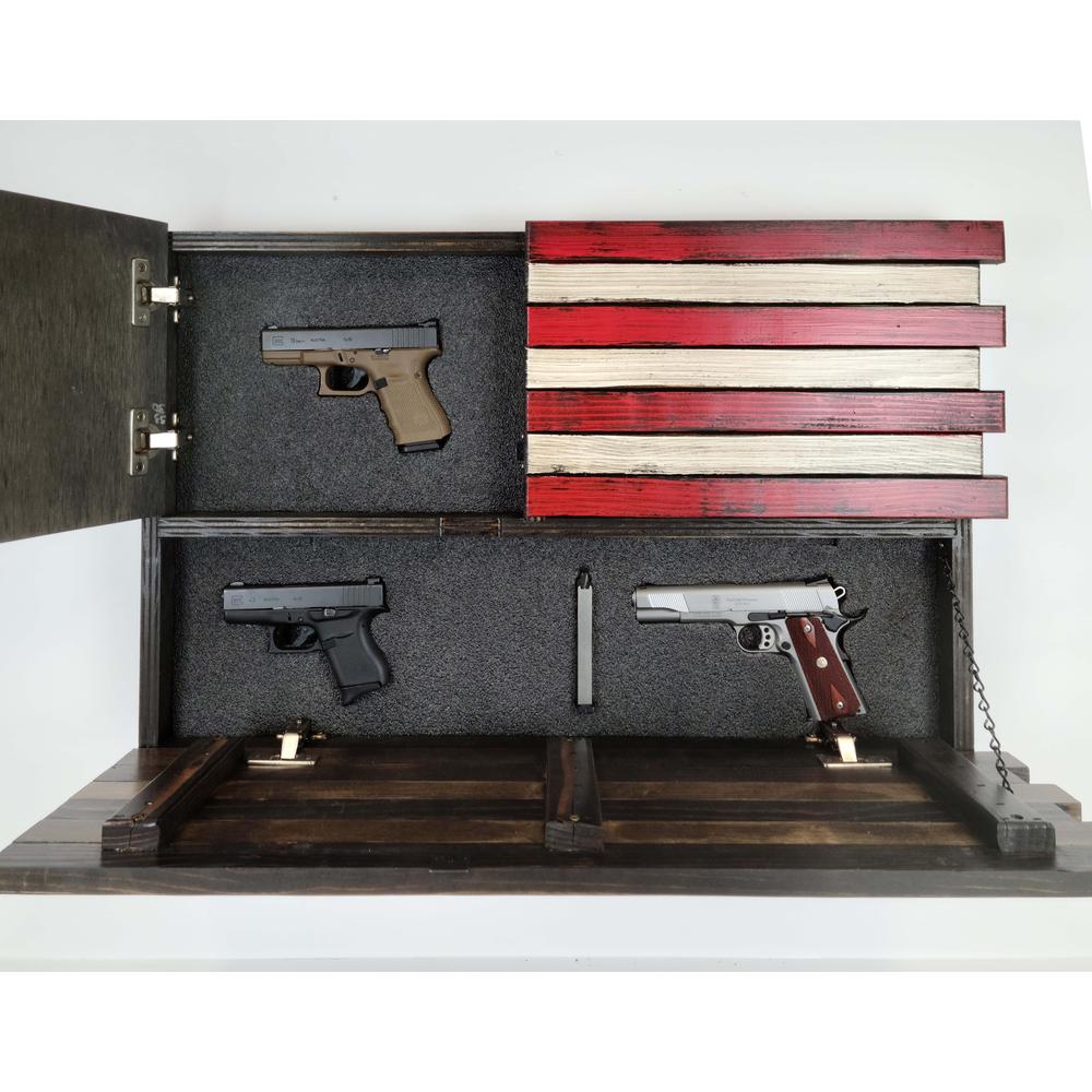 American Furniture Classics Model SMALL2COMP Small American Flag Wall Hanging Gun Concealment with Two Secret Compartments. Picture 4
