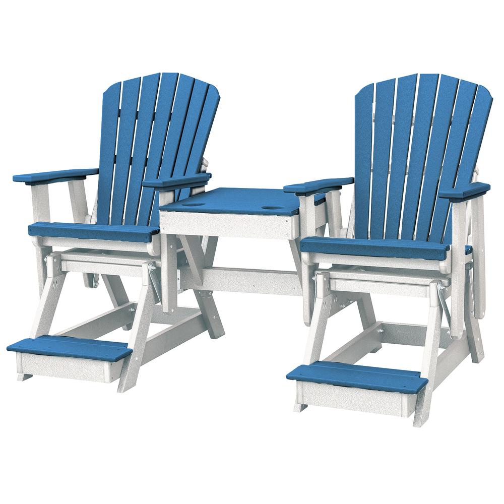 OS Home and Office Model 516BW-K Double Balcony Height Glider with Center Table in Blue and White. Picture 2