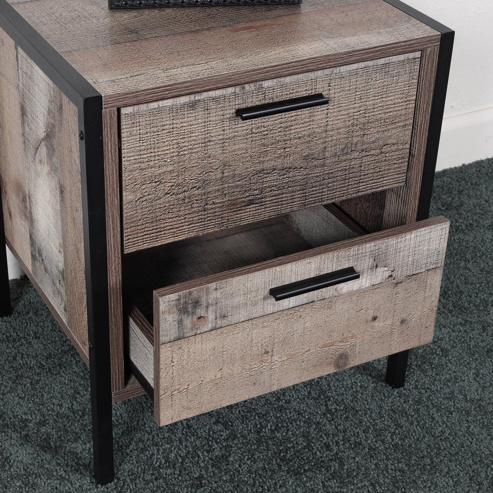 Two Drawer Night Stand with Metal Frame and Legs. Picture 2