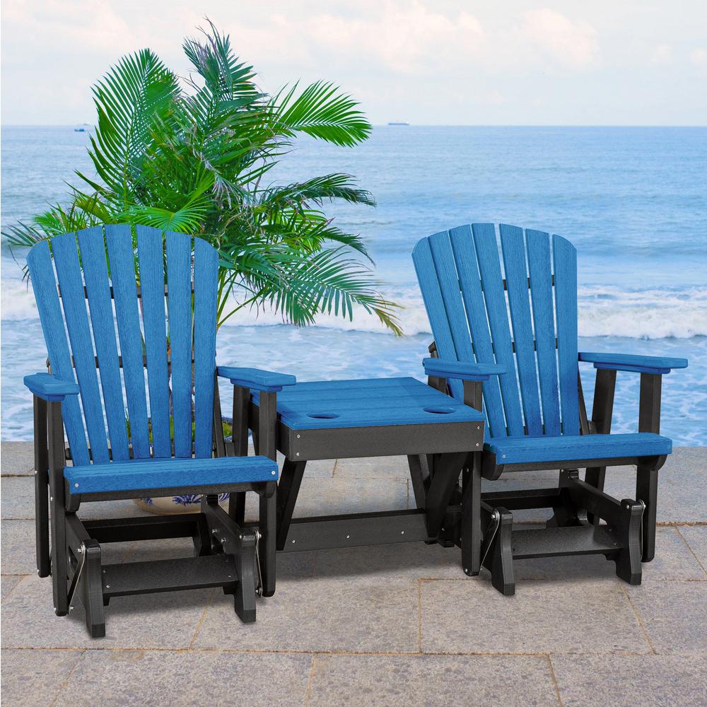 OS Home and Office Model 515BBK-K Double Glider with Center Table in Blue with a Black Base, Made in the USA. Picture 1