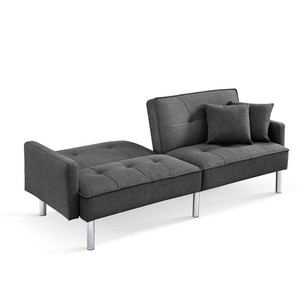 Tufted Futon Convertible Sofa Sleeper with Two Throw Pillows. Picture 9