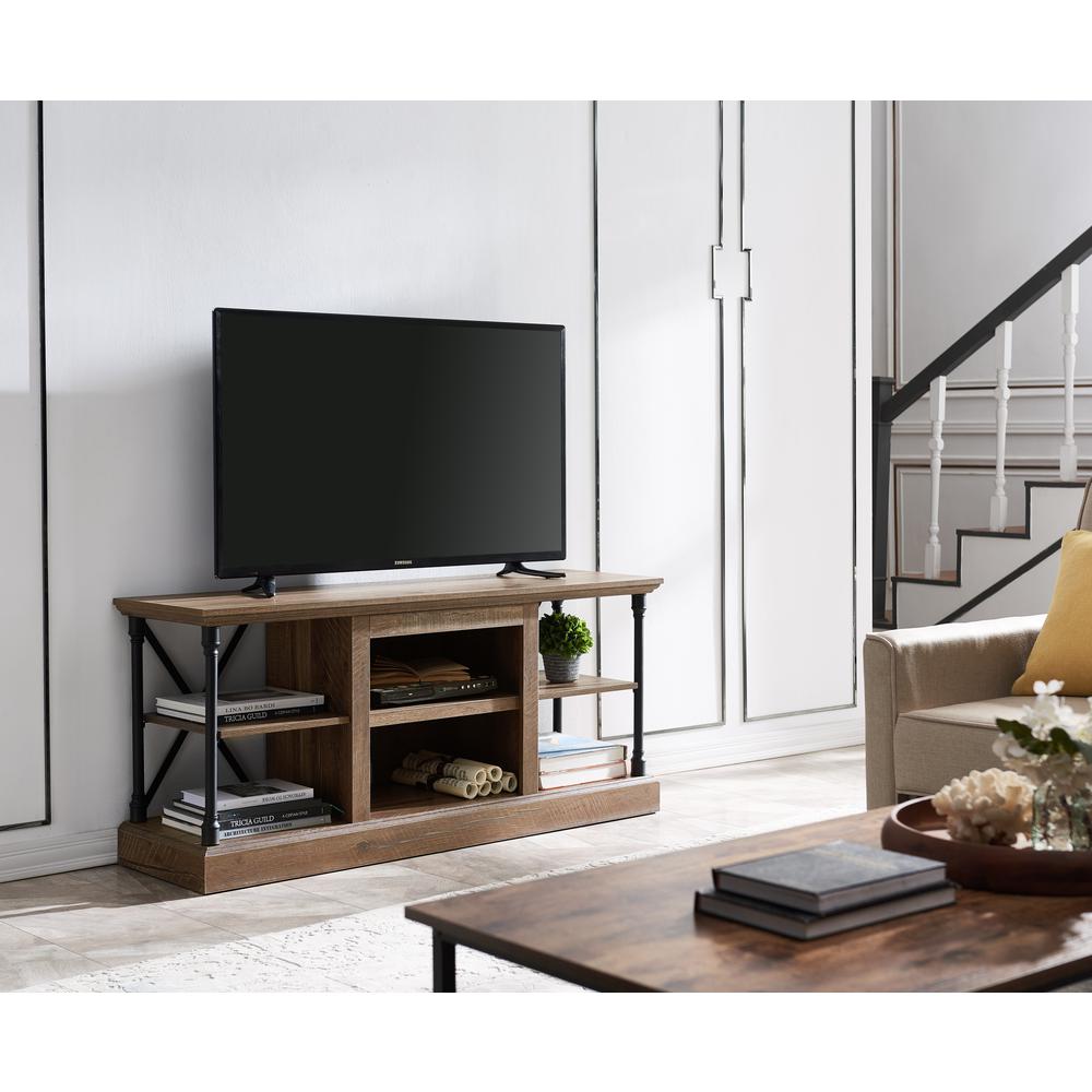 OS Home Model 6592 Contemporary Architecture Media Console in Rough Sawn Birch Finish.. Picture 1