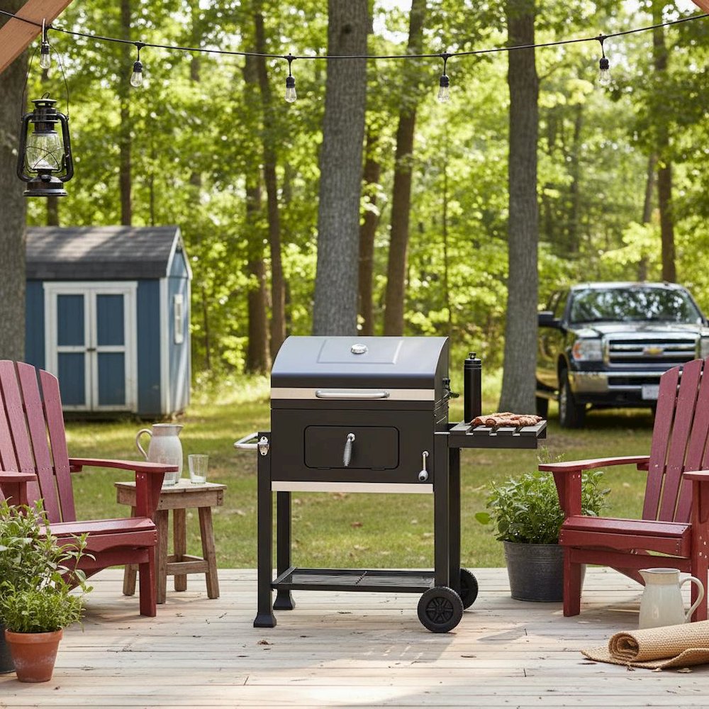 Charcoal Grill, Steel, Adjustable Tray, Black. Picture 3