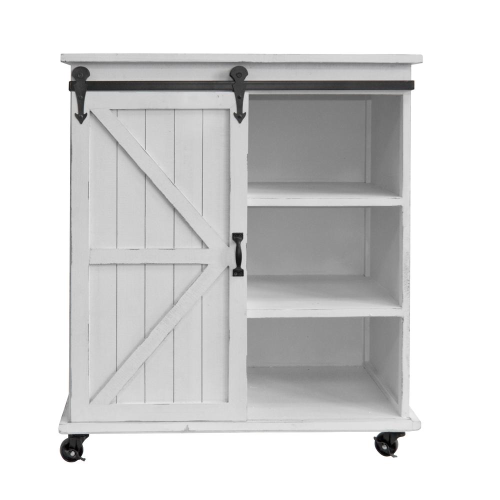 OS Home and Office Model 477001 Farm House, Weathered, Sliding Barn Door Storage Cabinet with Five Spacious Shelves. Picture 2