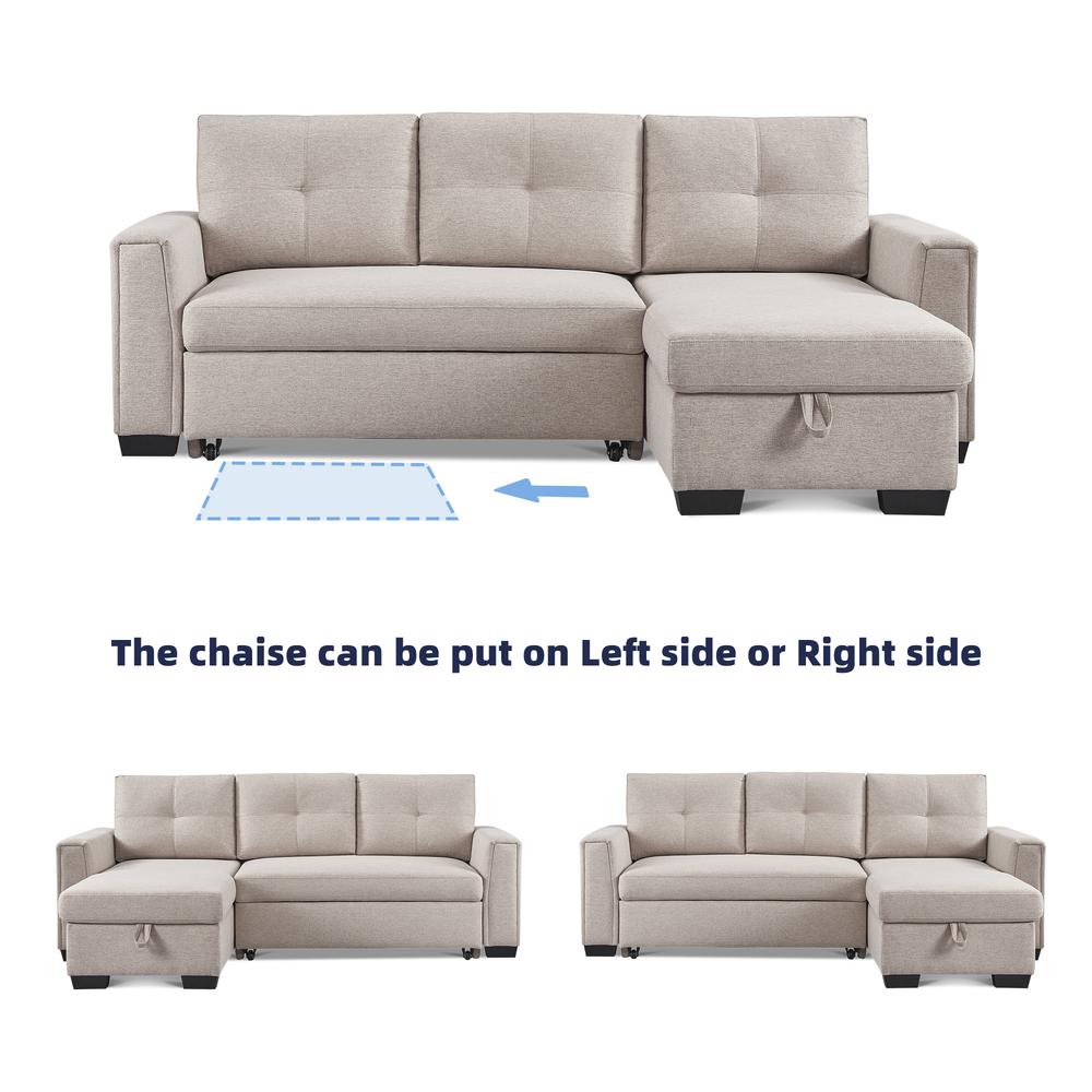 Tufted Sectional Chaise Sofa Sleeper with Storage. Picture 3