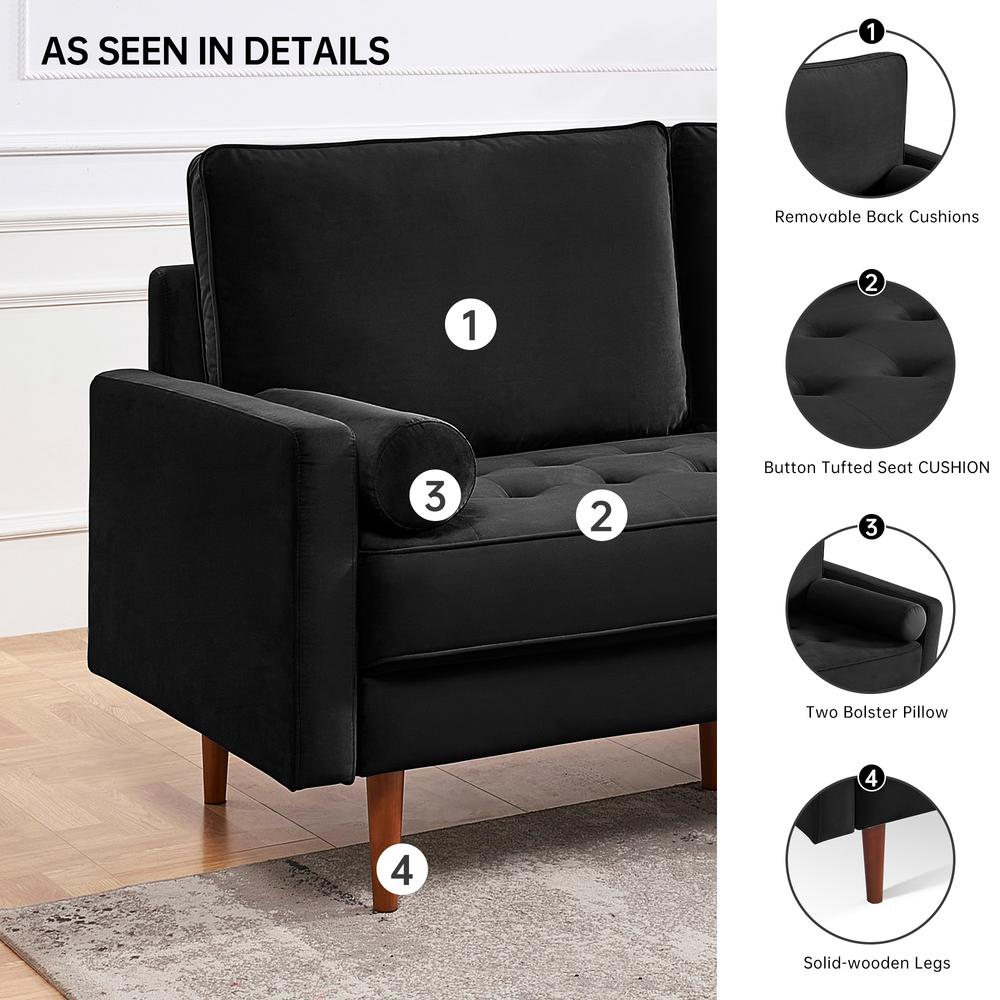 69 Inch Wide Upholstered Two Cushion Sofa with Bolster Pillows. Picture 4
