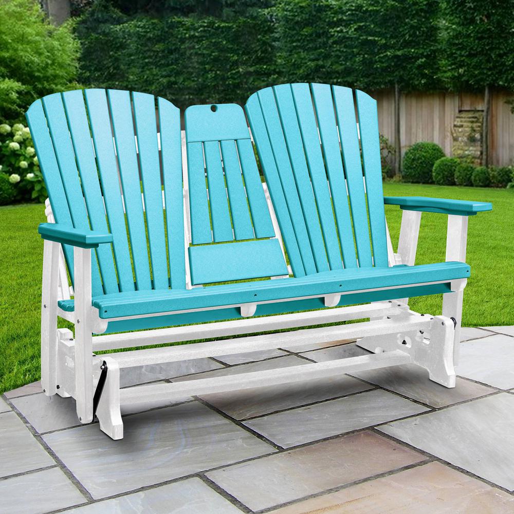 Two Seat Fan Back Glider with Drop Down Table/Cup Holder in Aruba Blue. Picture 2
