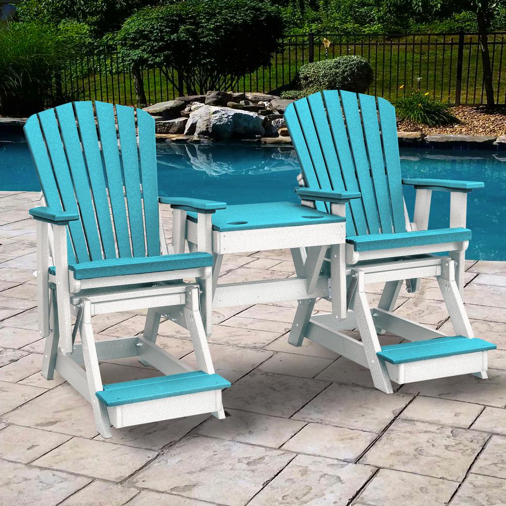 OS Home and Office Model 516ARW-K Double Balcony Height Glider with Center Table in Aruba Blue and White. Picture 1