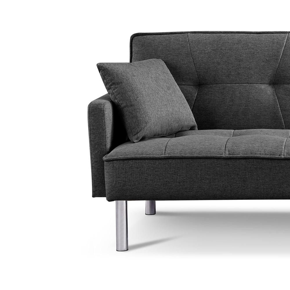 Tufted Futon Convertible Sofa Sleeper with Two Throw Pillows. Picture 8
