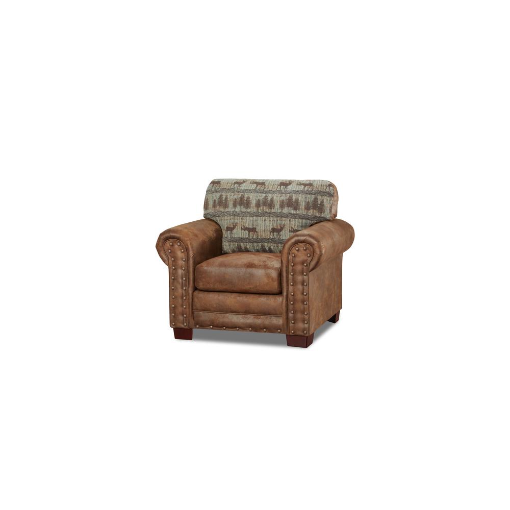 American Furniture Classics Model 8501-90 Deer Teal Tapestry Lodge Arm Chair. Picture 1