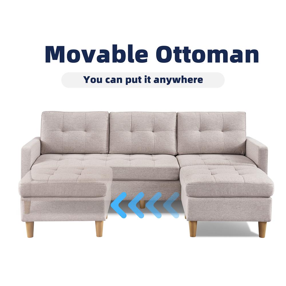 Two Piece Upholstered Tufted L Shaped Sectional with Ottoman in Beige. Picture 3