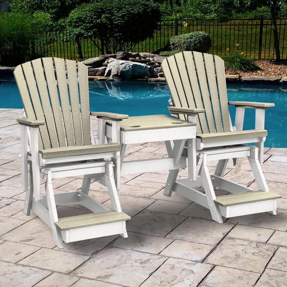 OS Home and Office Model 516WWWT-K Double Balcony Height Glider with Center Table in Weatherwood and White. Picture 1