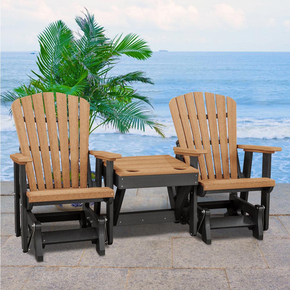 OS Home and Office Model 515CBK-K Double Glider with Center Table in Cedar with a Black Base, Made in the USA. Picture 1