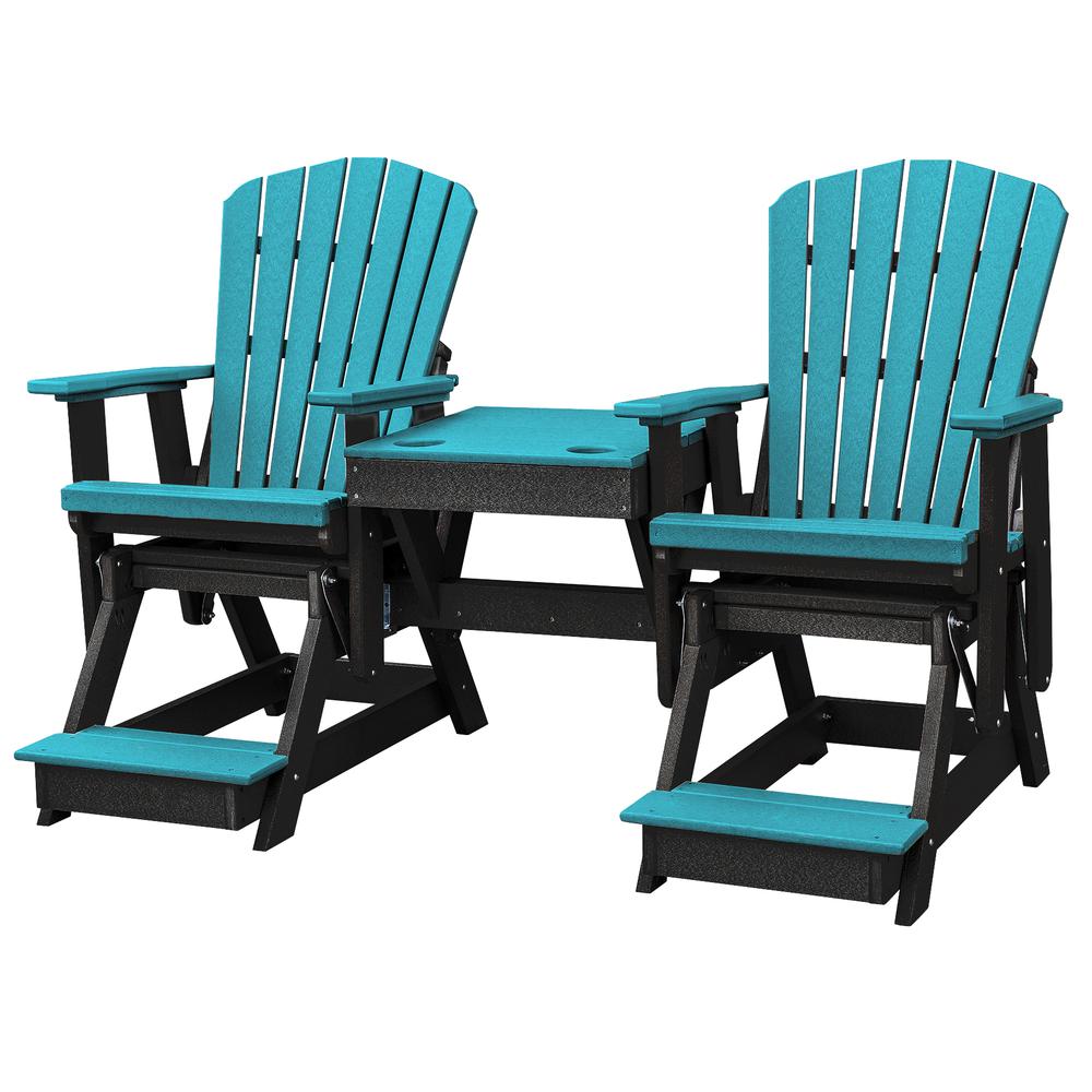 OS Home and Office Model 516ARB-K Double Balcony Height Glider with Center Table in Aruba Blue and Black. Picture 2
