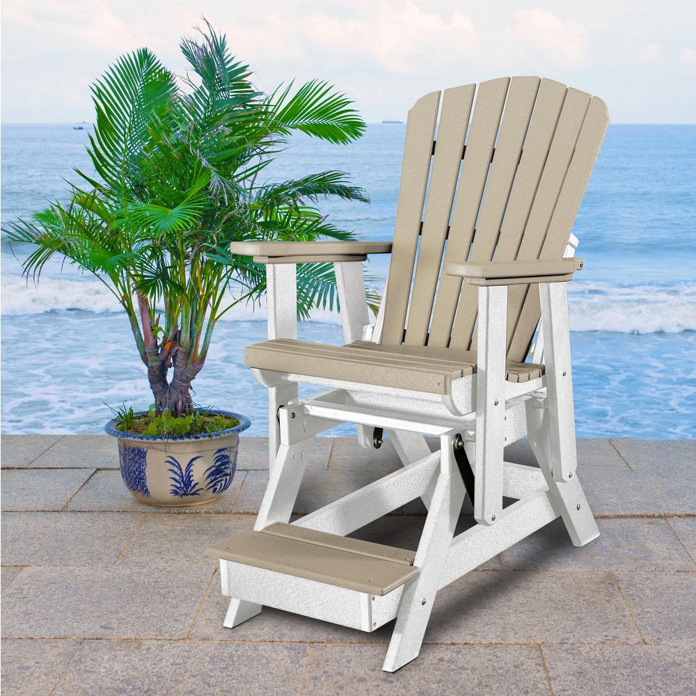 OS Home and Office Model 516WWWT Fan Back Balcony Glider in Weatherwood with a White Base, Made in the USA. Picture 1