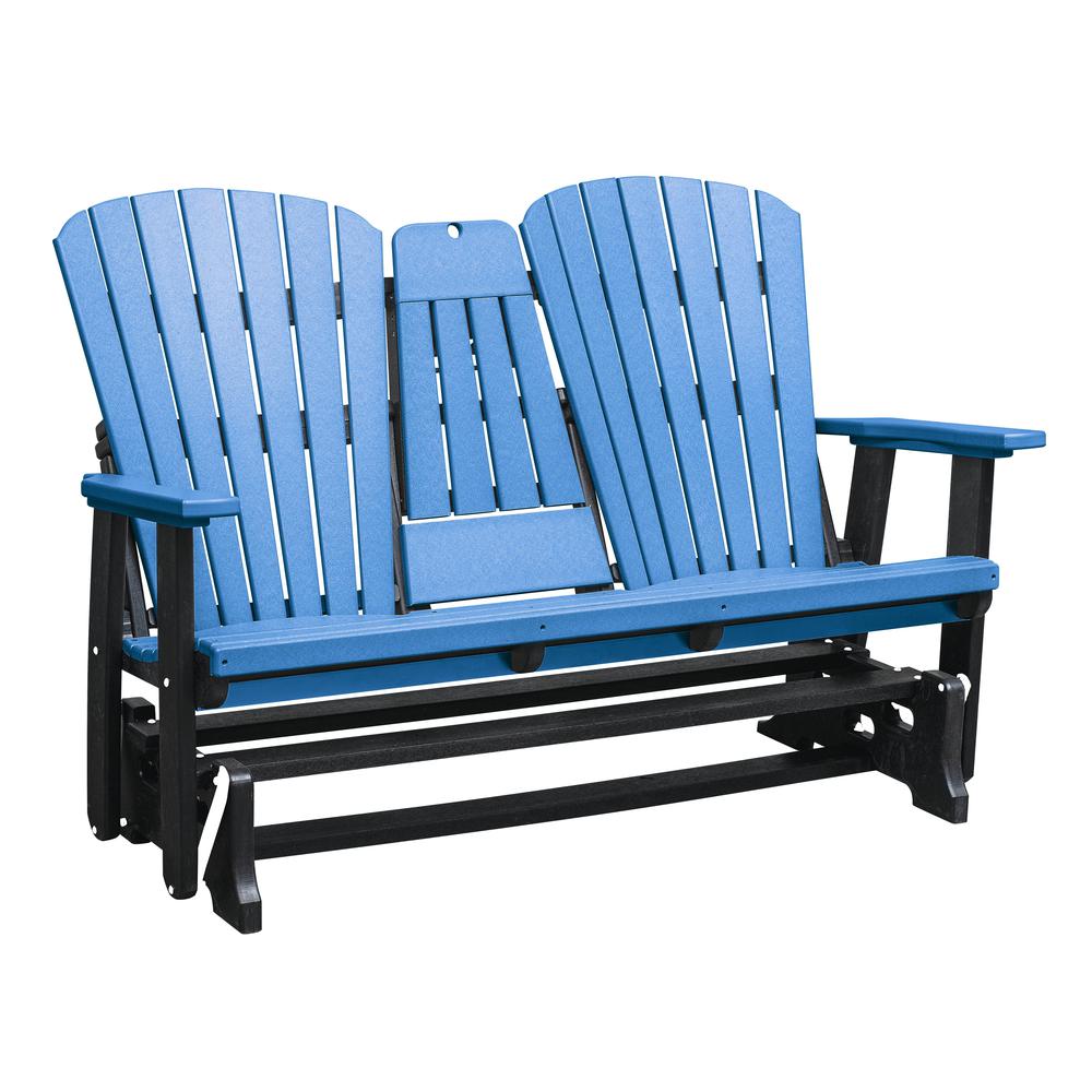 Two Seat Fan Back Glider with Drop Down Table/Cup Holder in Blue. Picture 1