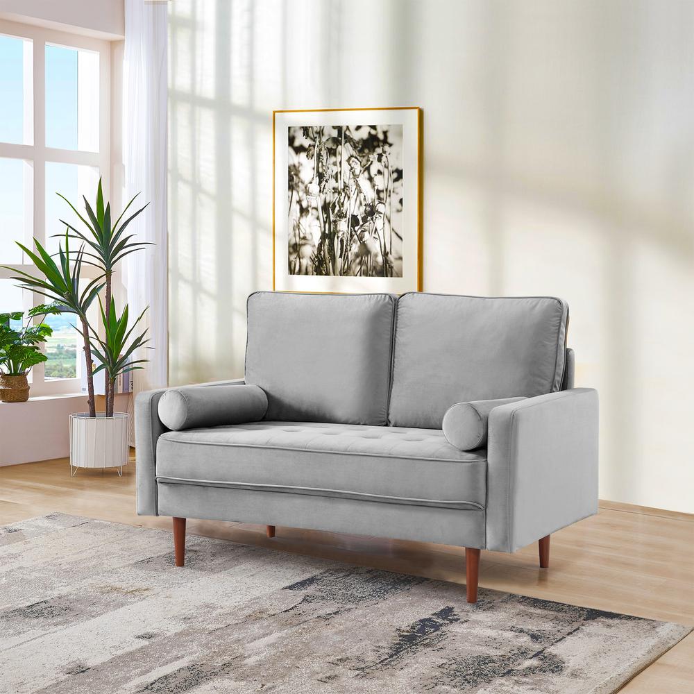 57 Inch Wide Upholstered Two Cushion Loveseat with Bolster Pillows. Picture 8