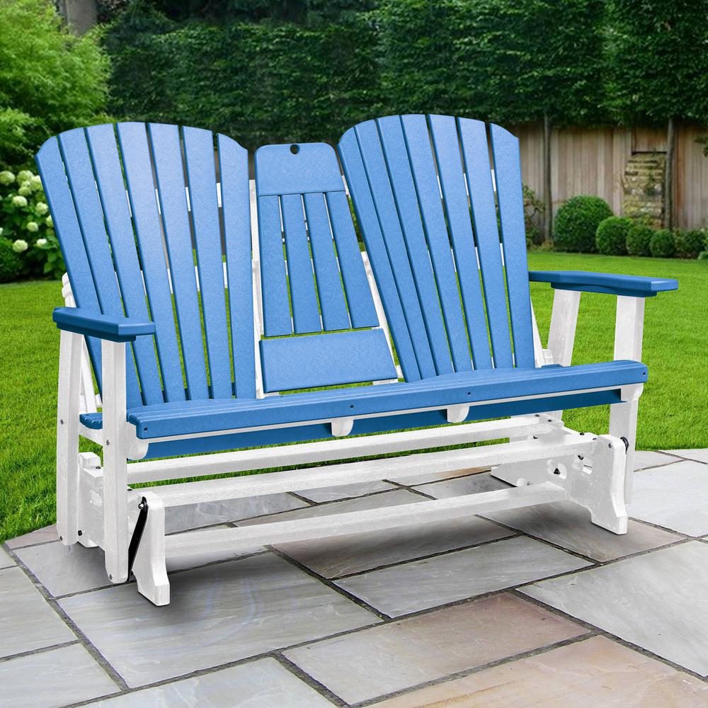 Two Seat Fan Back Glider with Drop Down Table/Cup Holder in Blue. Picture 2